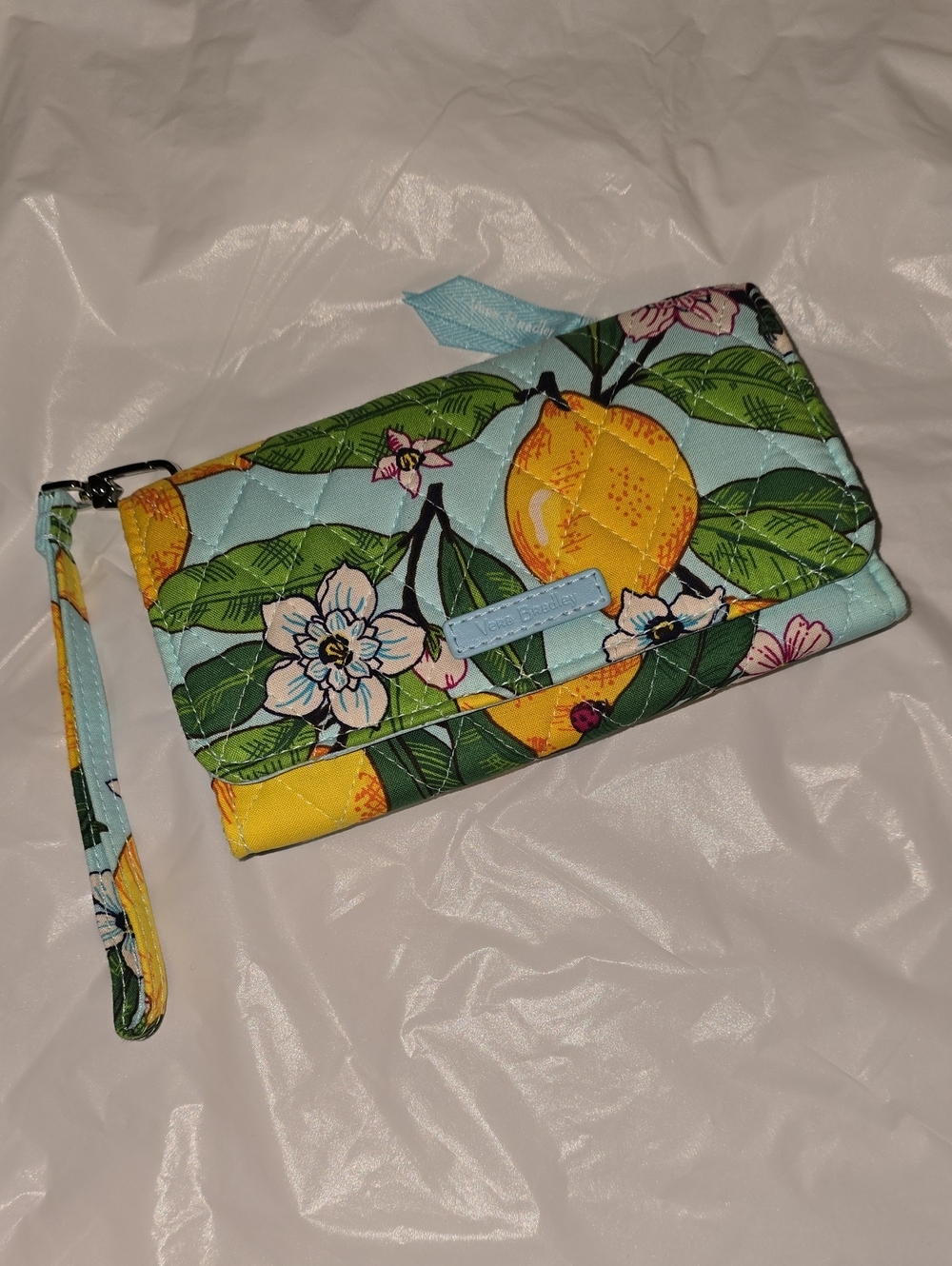Vera Bradley Quilted Lemon Print Wristlet - Light Blue & Yellow